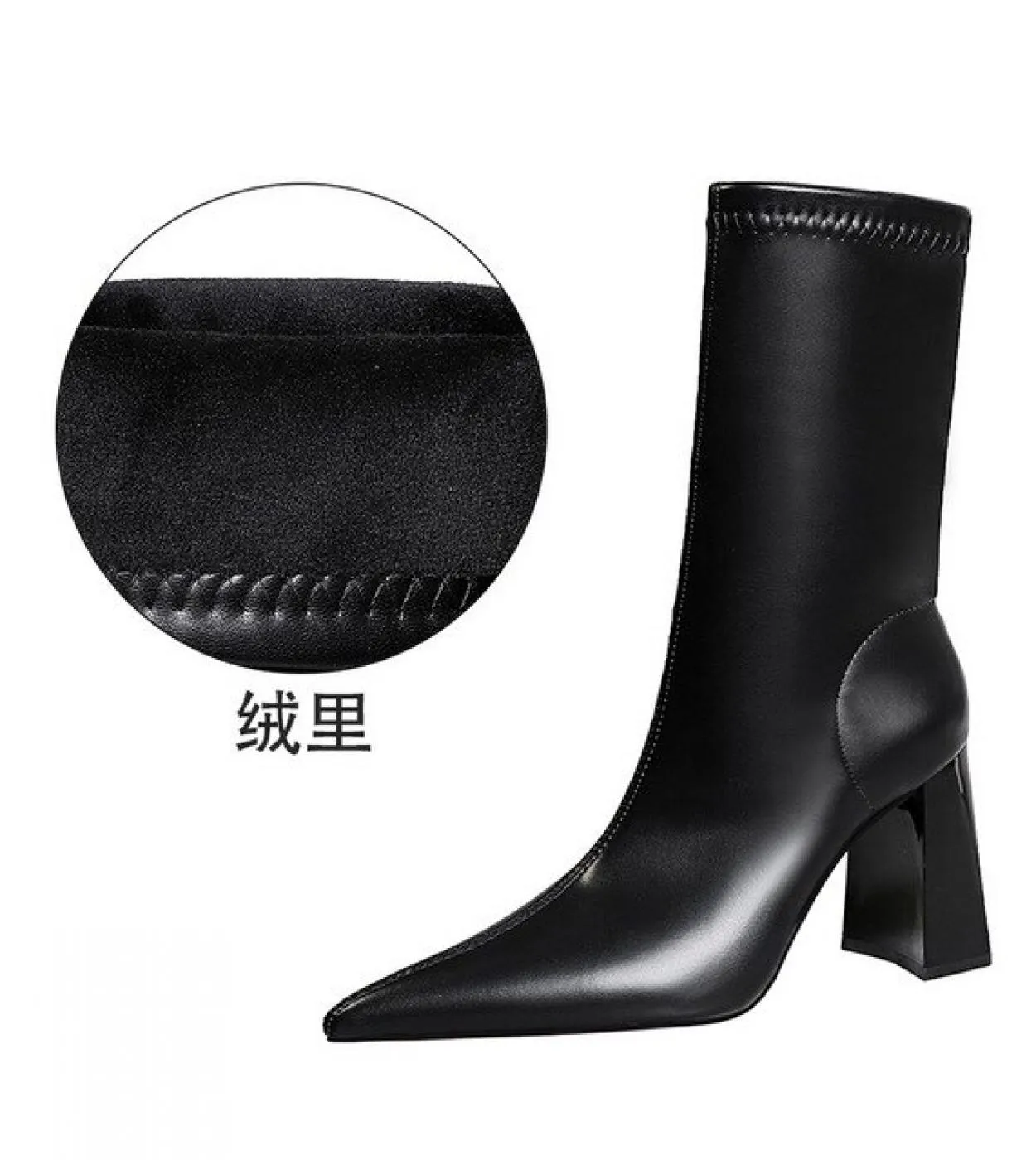 2022 Donna 95cm Tacchi alti Stivaletti in pelle scamosciata Lady Stripper Winter Block Tacchi trasparenti Stivaletti corti Punta