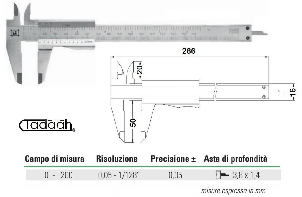 2312023 Rupac calibro a corsoio con bloccaggio rapido Rupac Serie MicroMet PLUS - Campo di misura 0-200
