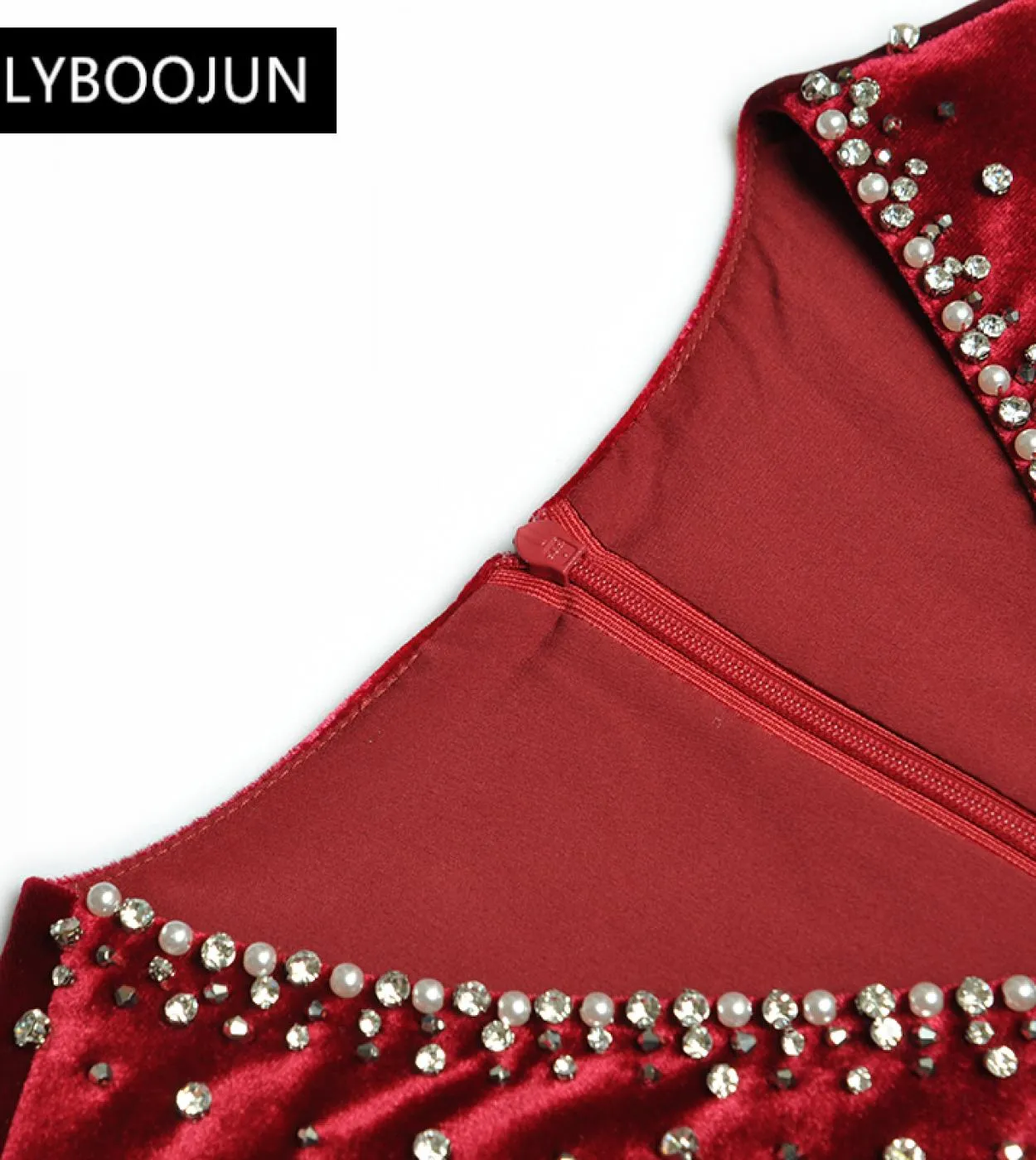 Abiti da donna 2022 Designer di lusso Velluto Matita Scollo a V Manica lunga Perline di cristallo Confezione da festa vintage Gl