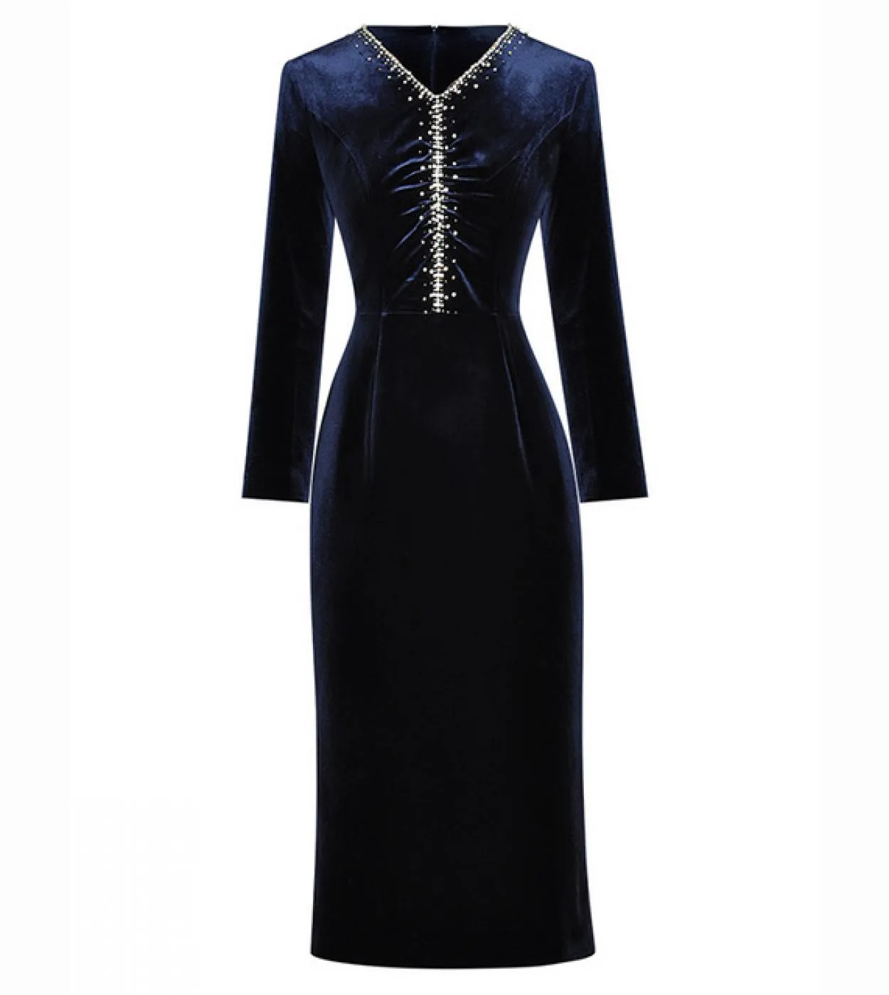 Abiti da donna 2022 Designer di lusso Velluto Matita Scollo a V Manica lunga Perline di cristallo Confezione da festa vintage Gl