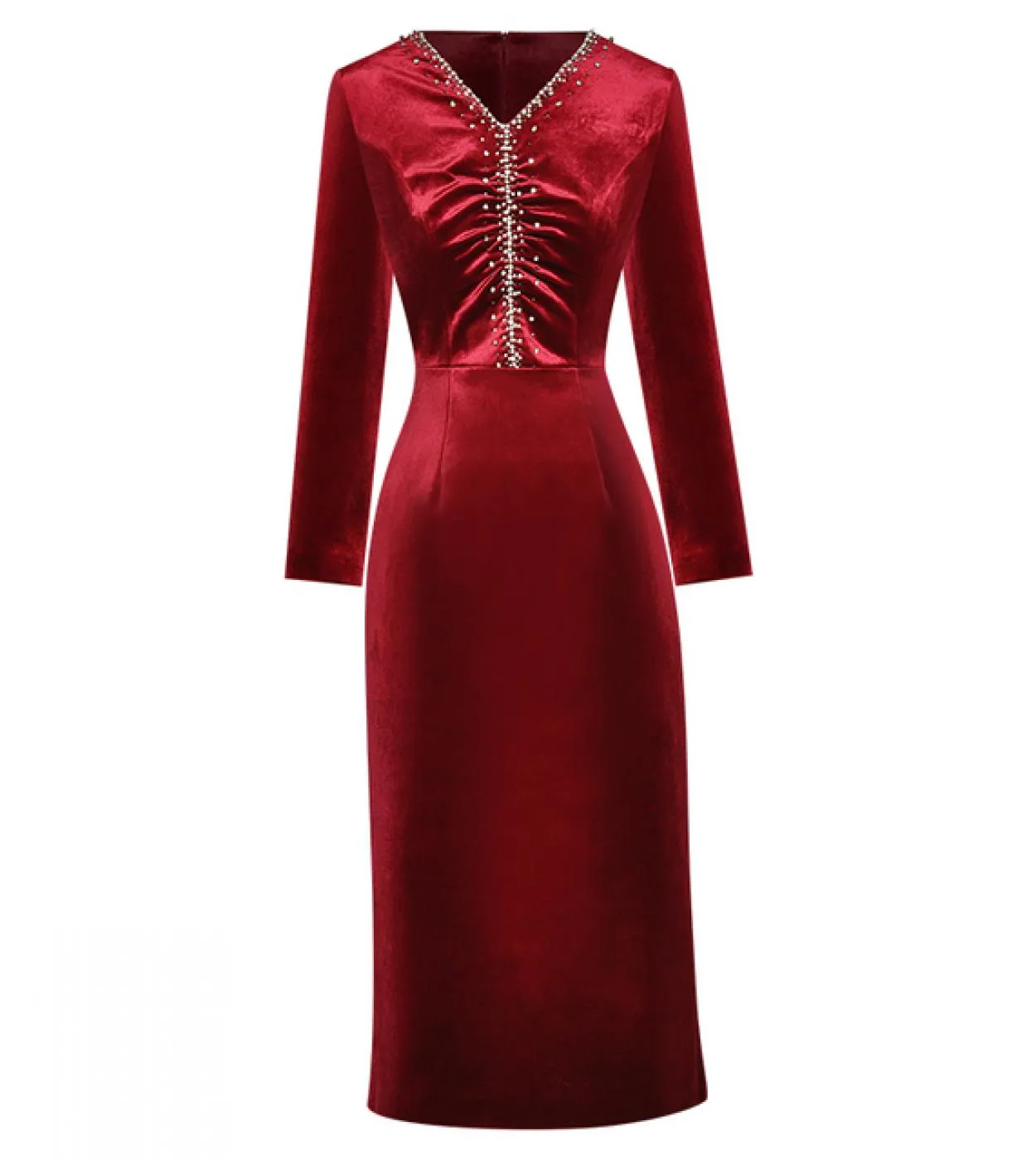 Abiti da donna 2022 Designer di lusso Velluto Matita Scollo a V Manica lunga Perline di cristallo Confezione da festa vintage Gl