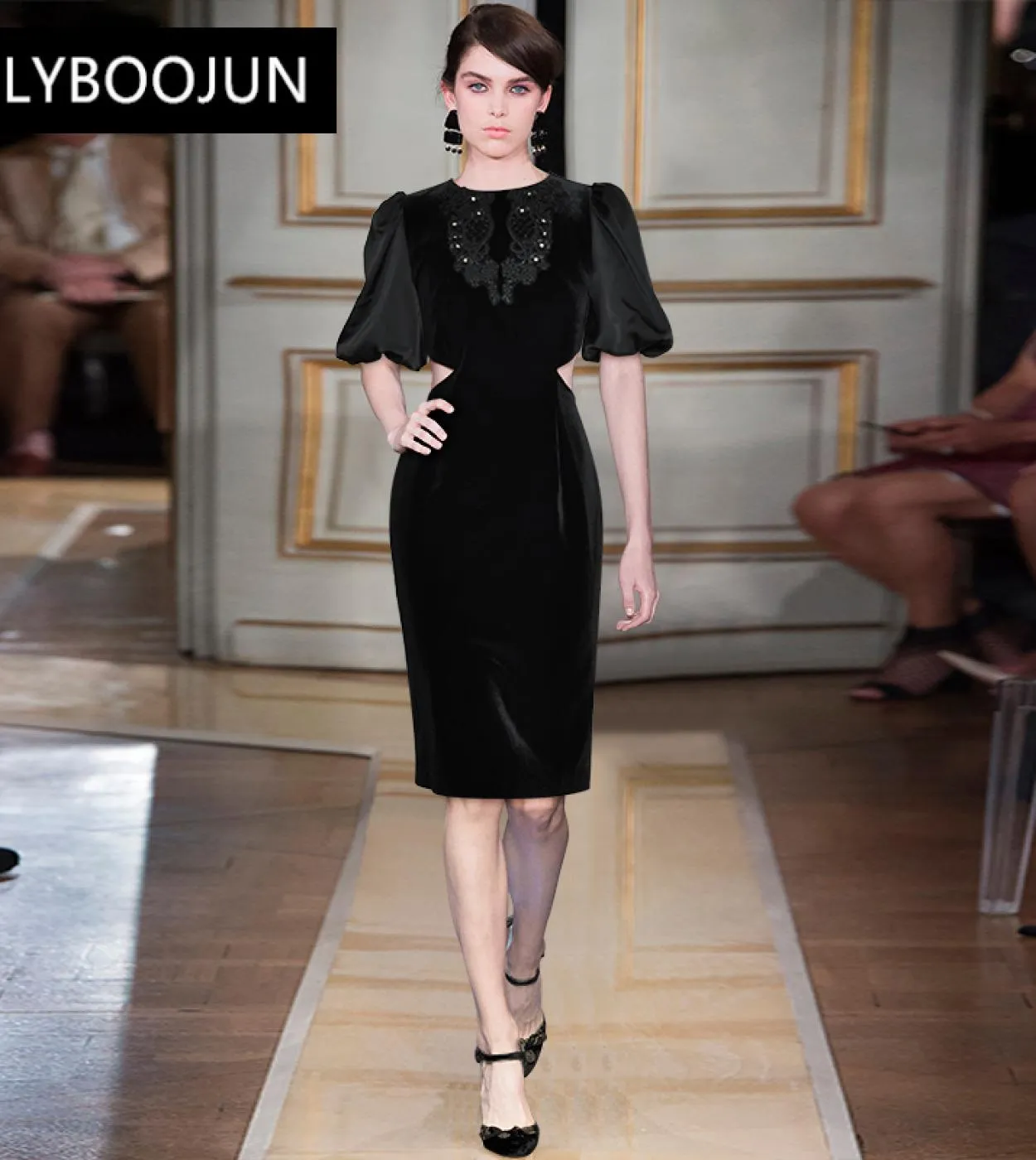 Abiti da donna 2022 Elegante abito da sera con perline in velluto a matita autunnale di lusso di alta qualità con ricamo a matit