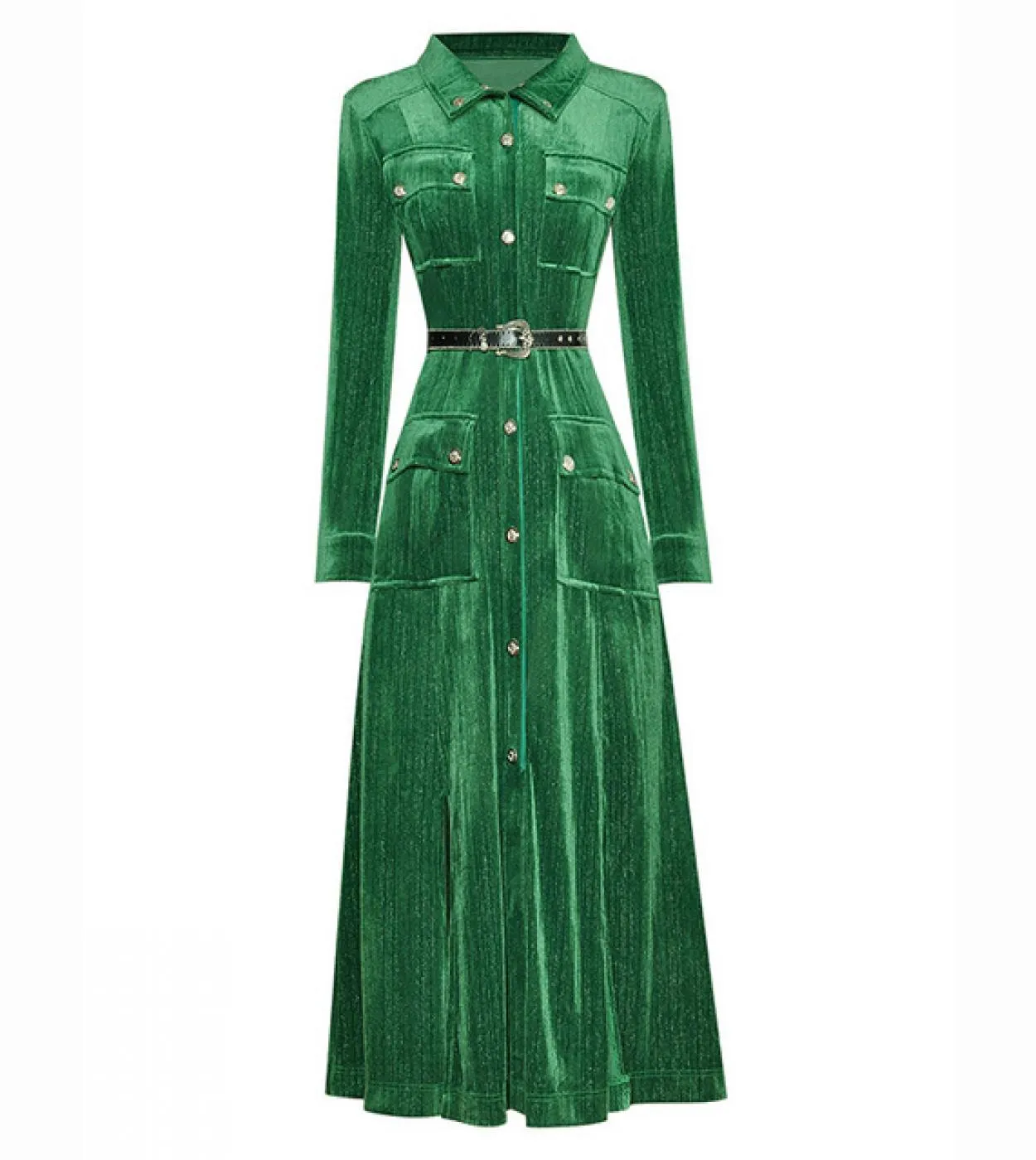 Abiti da donna 2022 elegante alta qualità autunno velluto lucido colletto rovesciato cintura a maniche lunghe monopetto vintage