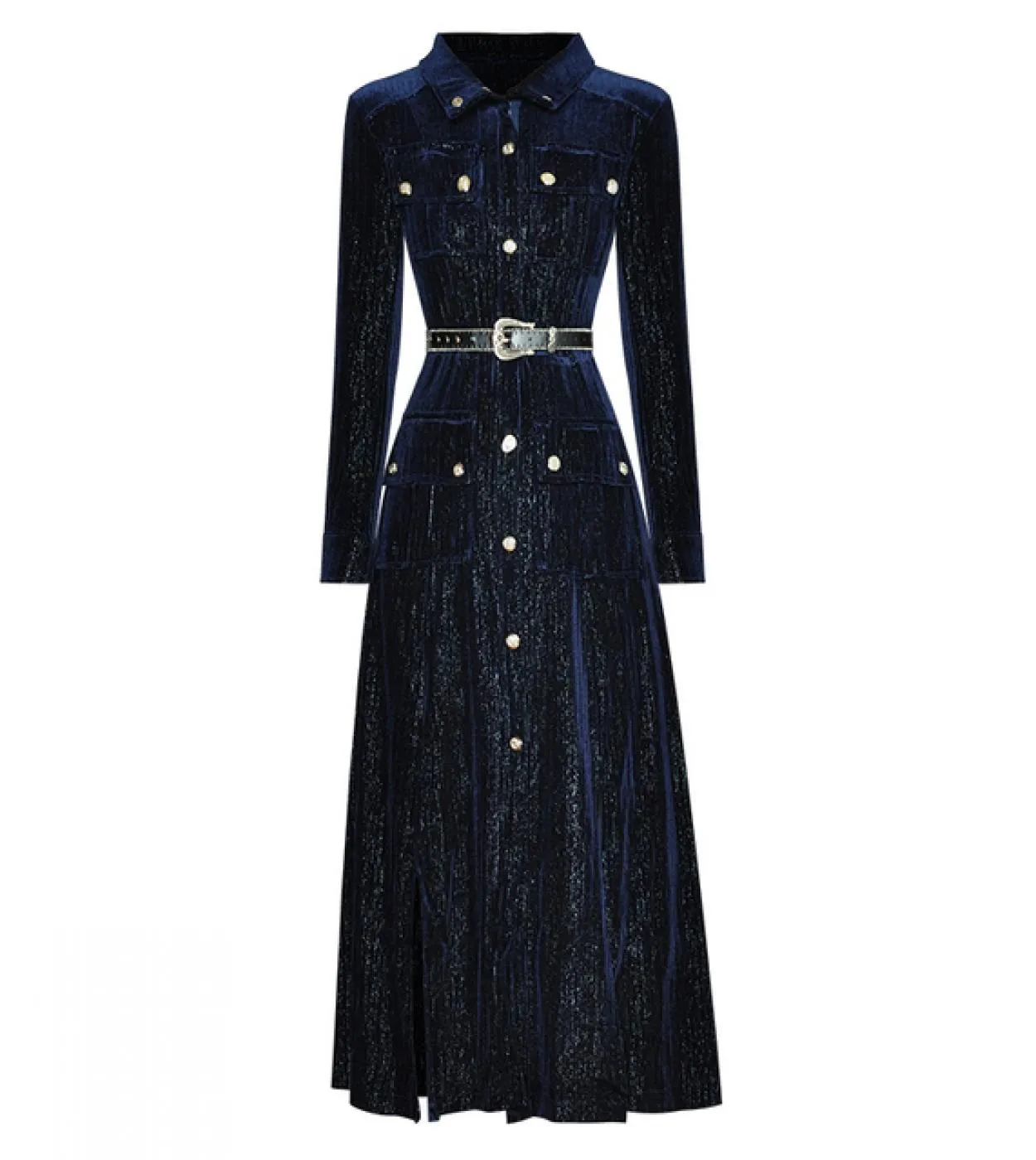 Abiti da donna 2022 elegante alta qualità autunno velluto lucido colletto rovesciato cintura a maniche lunghe monopetto vintage