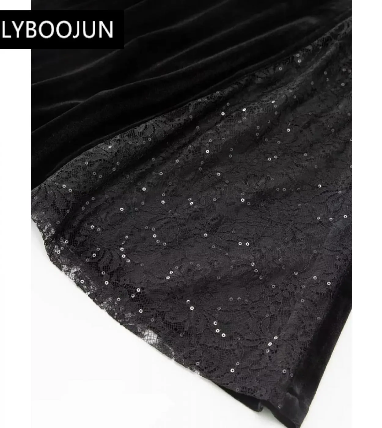 Abiti da donna 2022 Elegante di alta qualità Lusso Autunno Velluto Scollo a V Manica lunga Crystal Diamonds Mesh Patchwork Blac