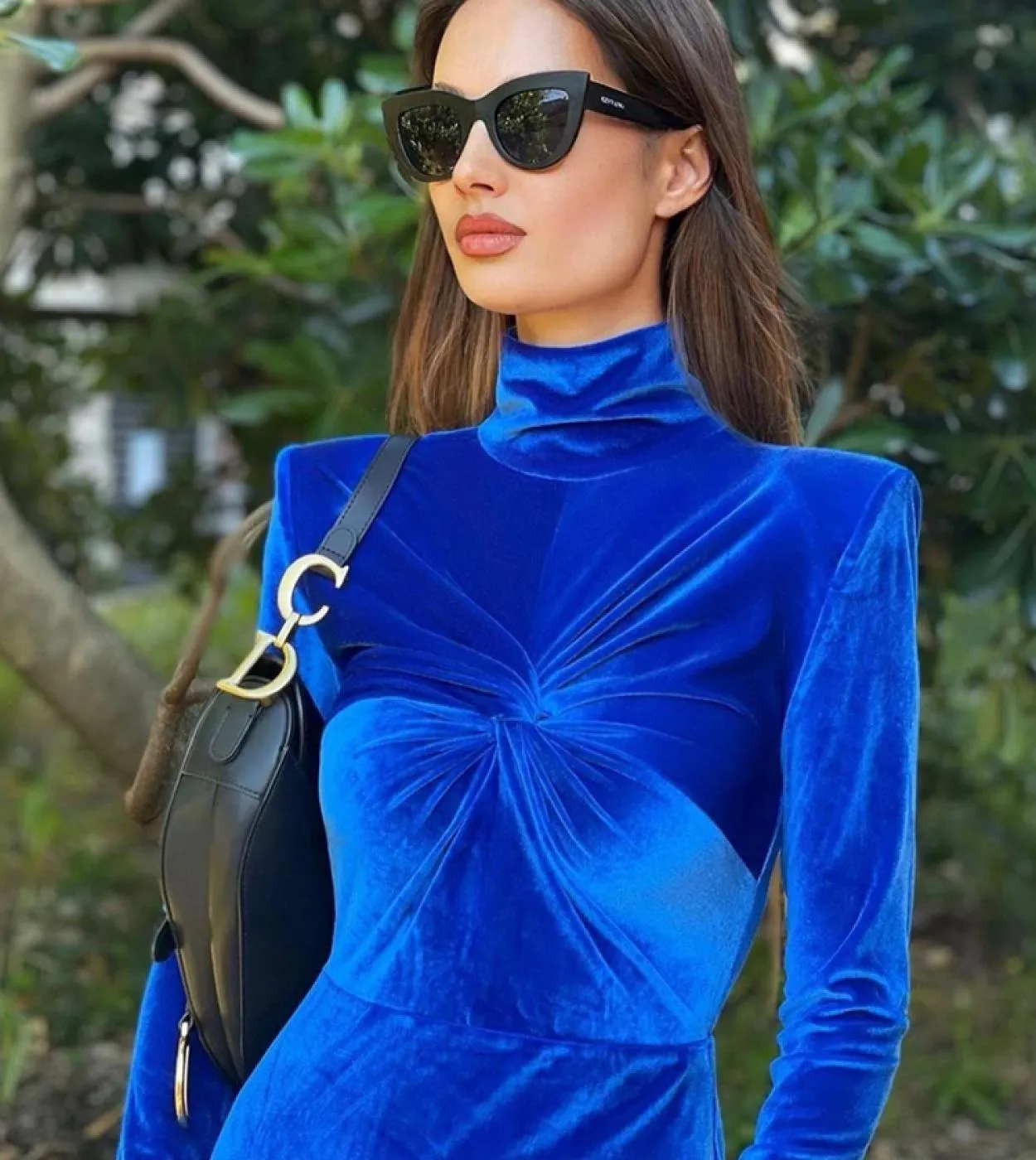 Abito aderente drappeggiato a maniche lunghe in velluto a maniche lunghe Abito longuette drappeggiato blu elegante autunnale Ves