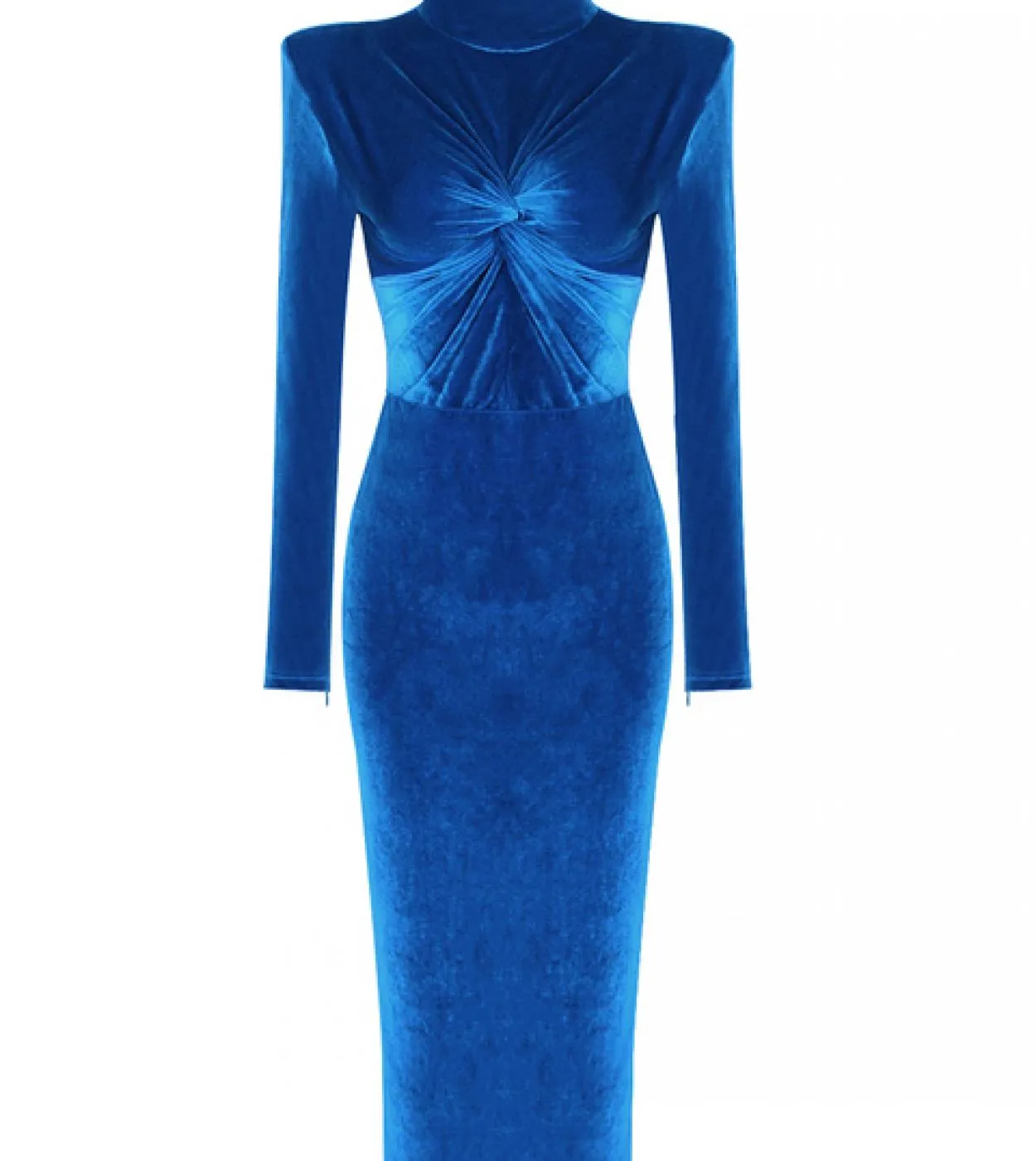Abito aderente drappeggiato a maniche lunghe in velluto a maniche lunghe Abito longuette drappeggiato blu elegante autunnale Ves