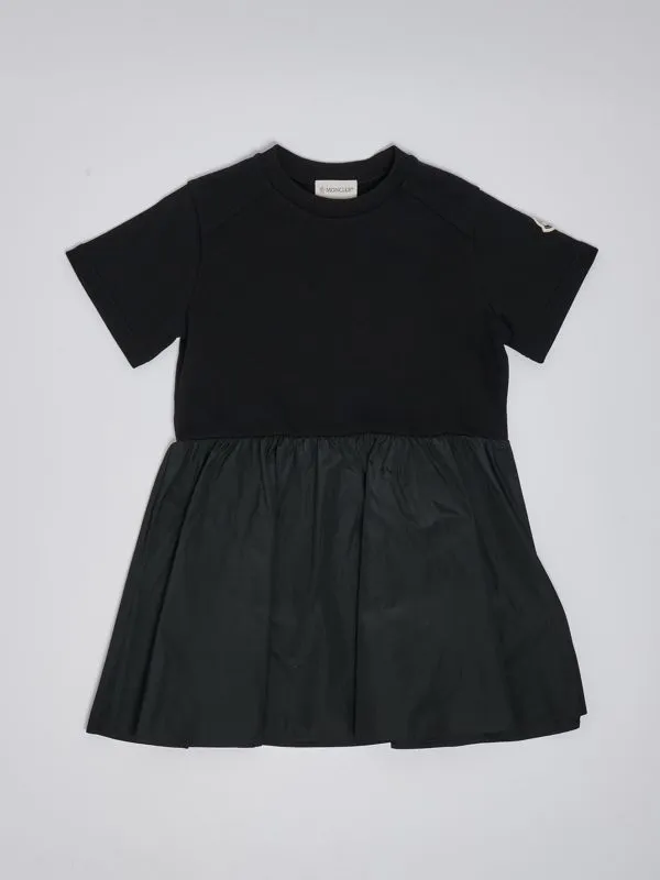 Abito bambina Moncler in cotone e tessuto tecnico Nero