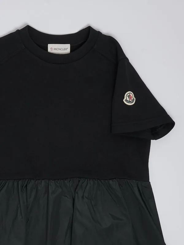 Abito bambina Moncler in cotone e tessuto tecnico Nero