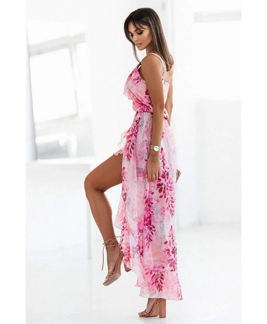 Abito in chiffon a fiori - Taglio asimmetrico – Spalline regolabili