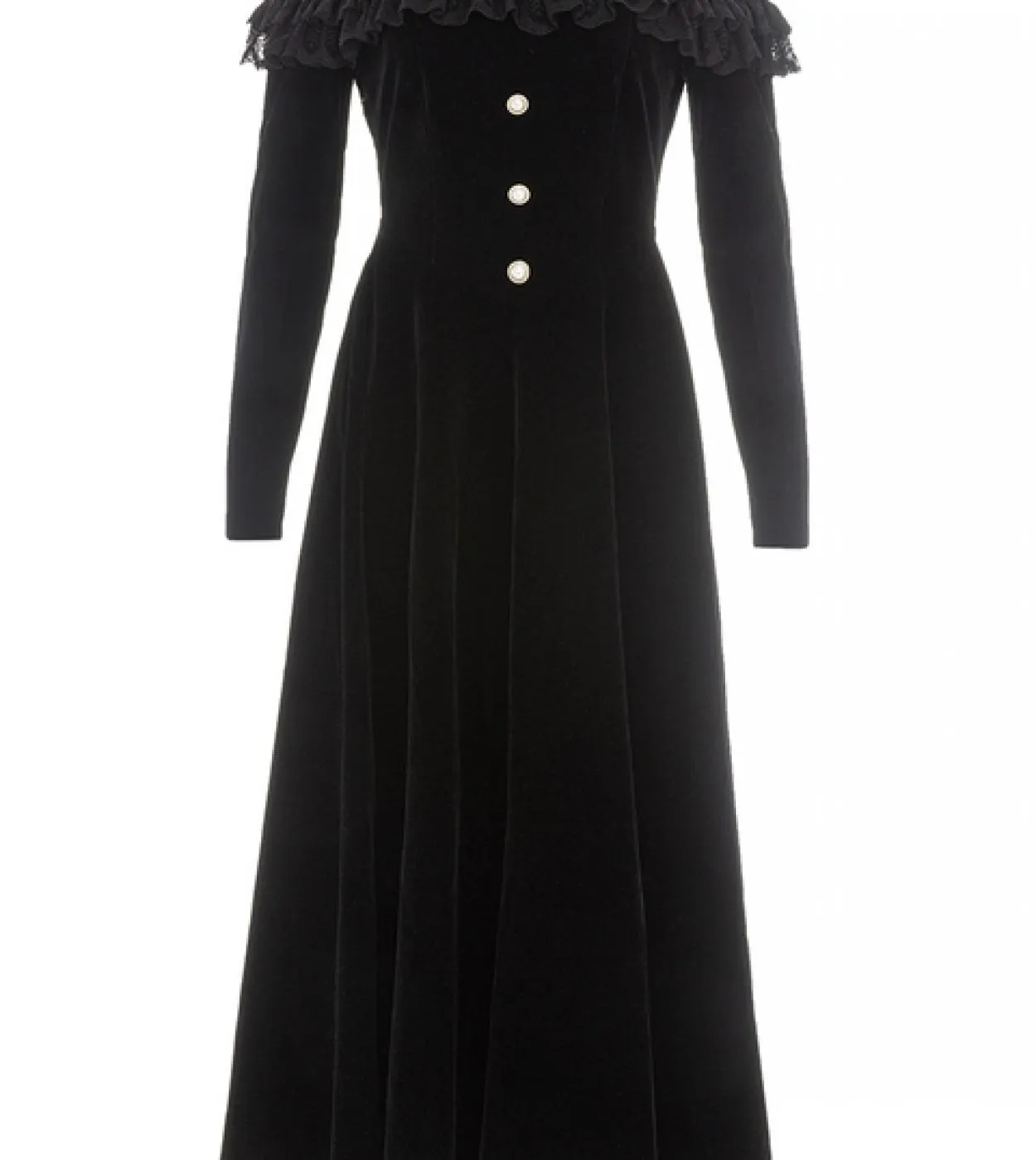 Abito longuette a maniche lunghe con spalle scoperte Elegante abito in velluto nero con bottoni Una linea Slim Abito da sera da