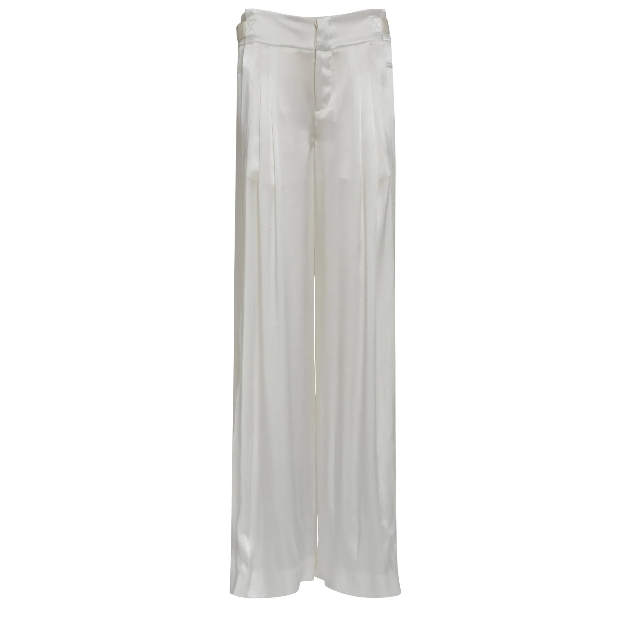 ALBERTA FERRETTI  Pantalone a gamba larga in raso bianco