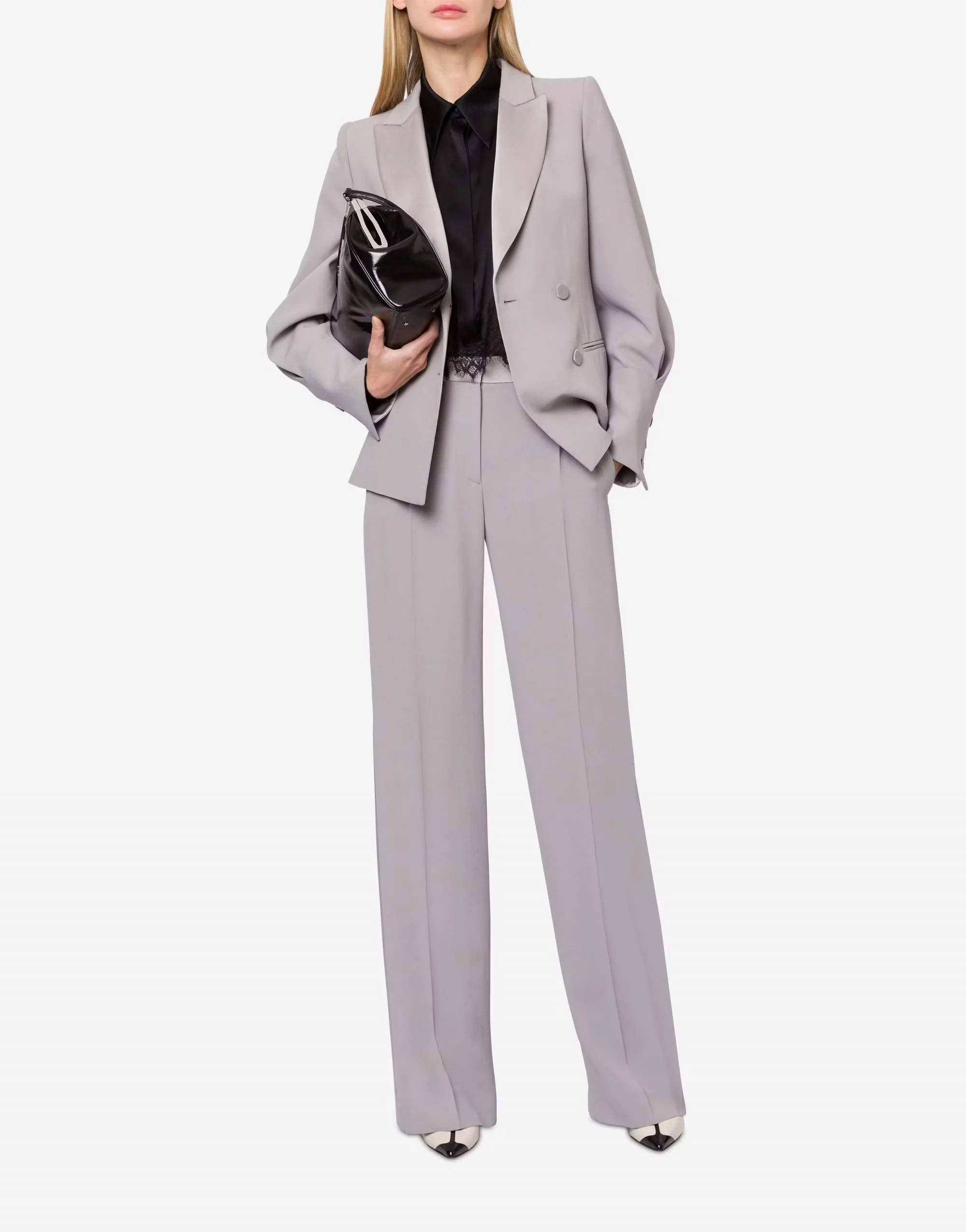 ALBERTA FERRETTI   PANTALONE GRIGIO IN SATIN