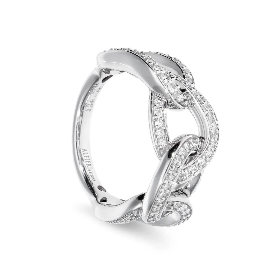 Anello a catena in oro bianco con diamanti ct. 0,50
