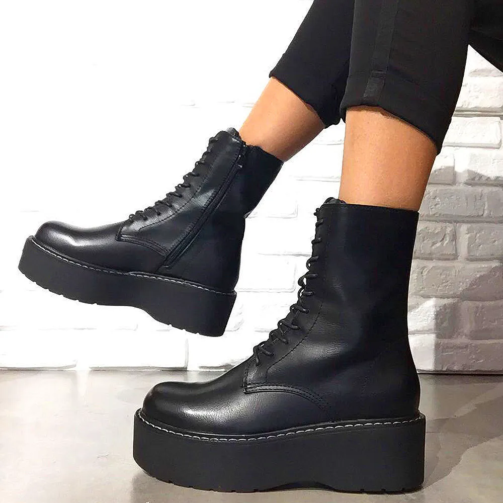 Anfibi Stivali Stivaletti Combat Boots Doppio Platform IF168