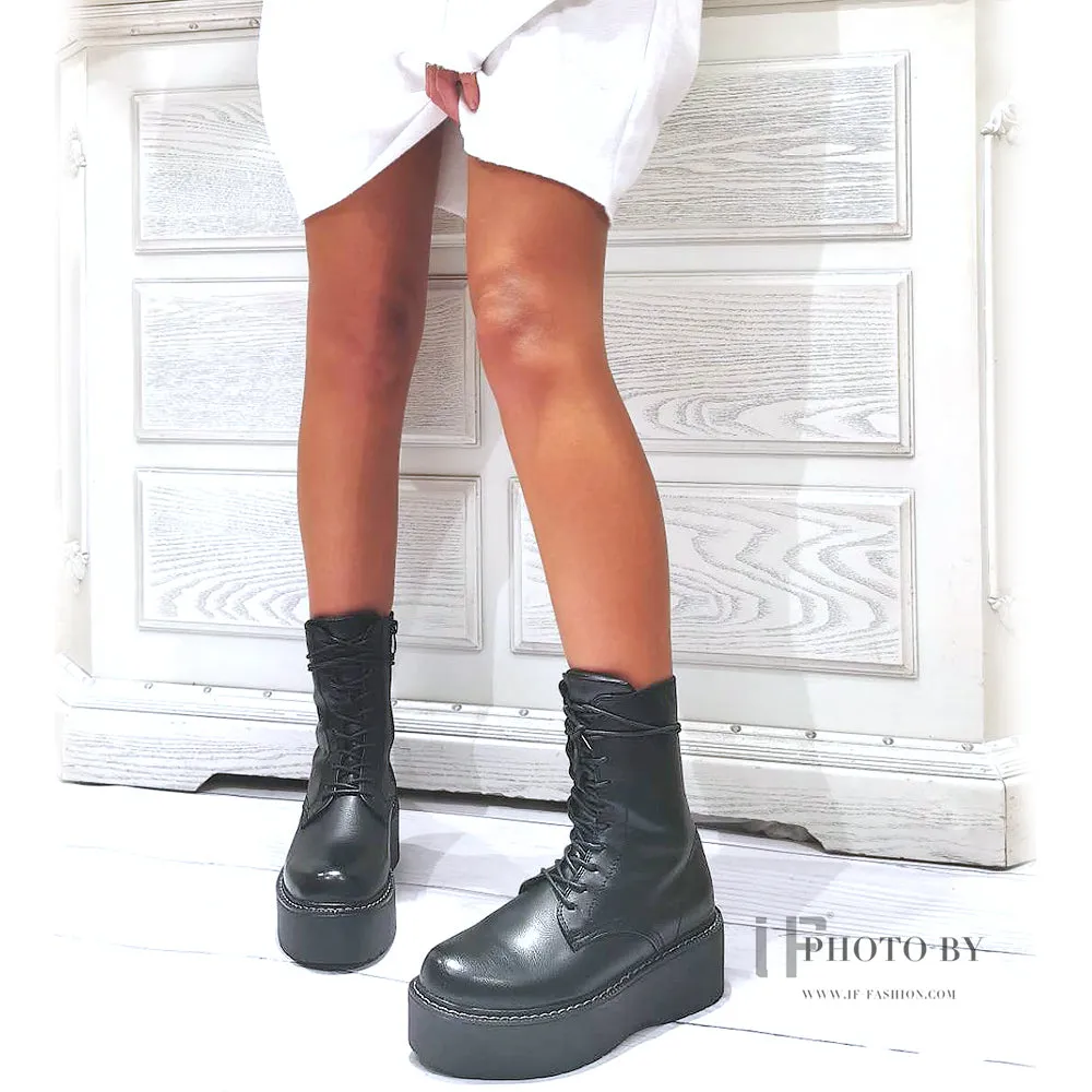 Anfibi Stivali Stivaletti Combat Boots Doppio Platform IF168