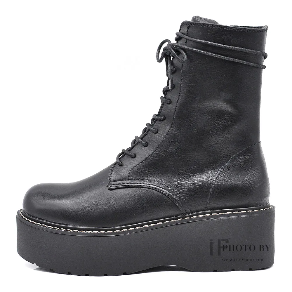 Anfibi Stivali Stivaletti Combat Boots Doppio Platform IF168