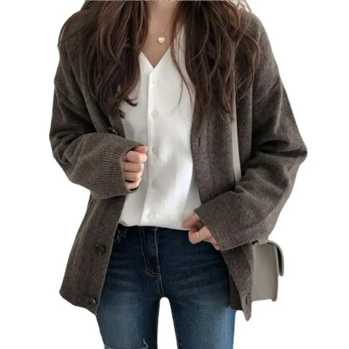 Autunno Inverno Nuovo maglione tinta unita cardigan moda donna scollo a V bottone maglione cappotto donna