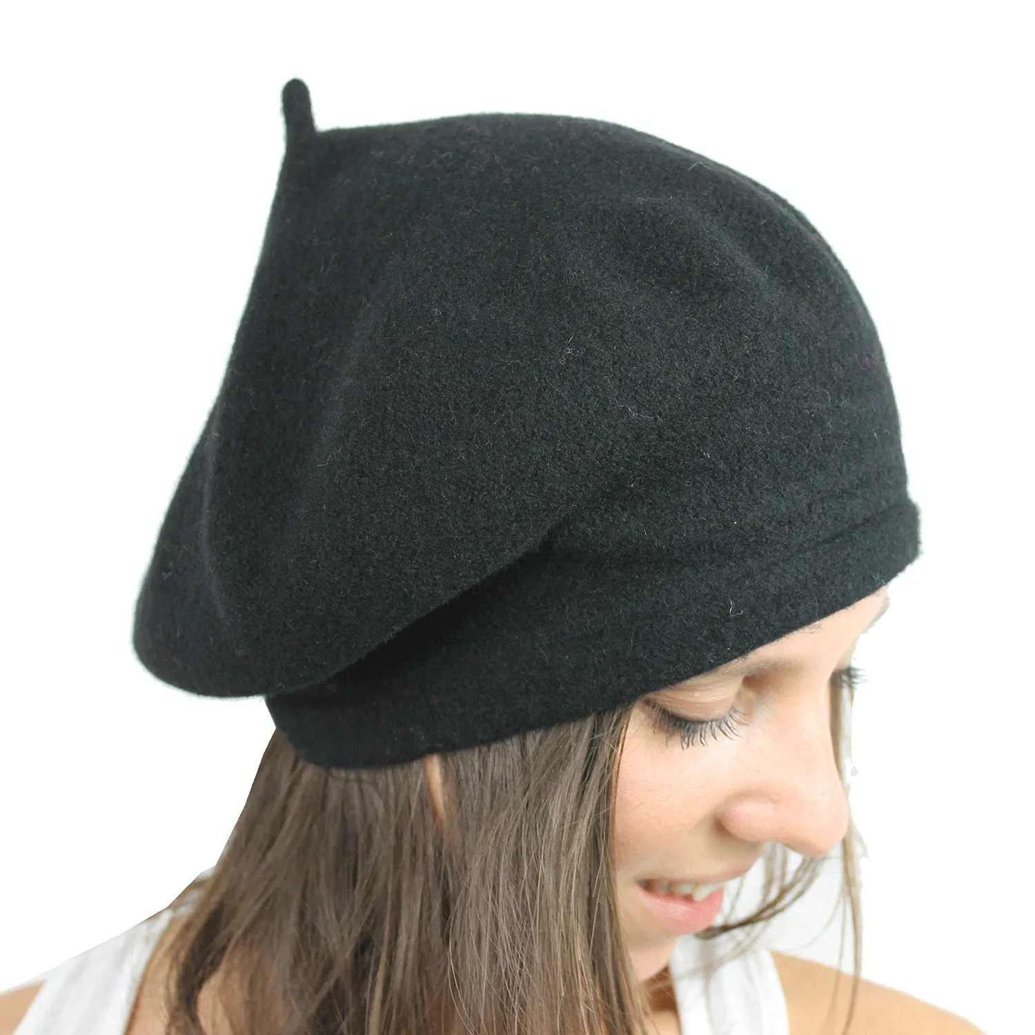 Basco donna in pura lana dalla forma conica – Colore nero