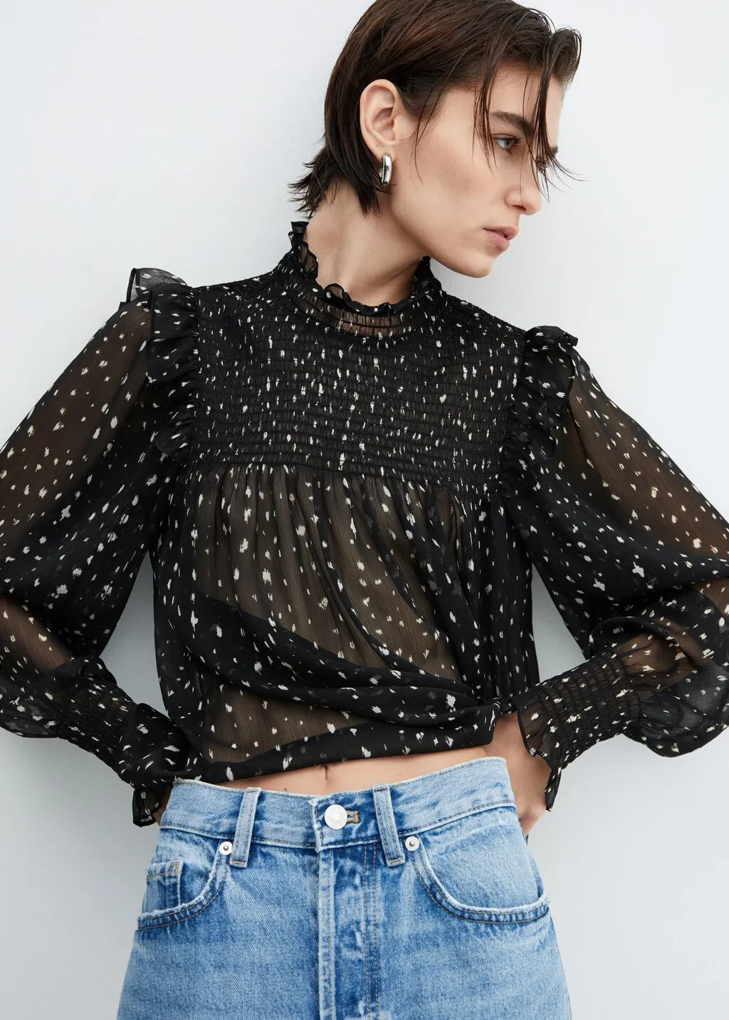 Blusa stampata volant