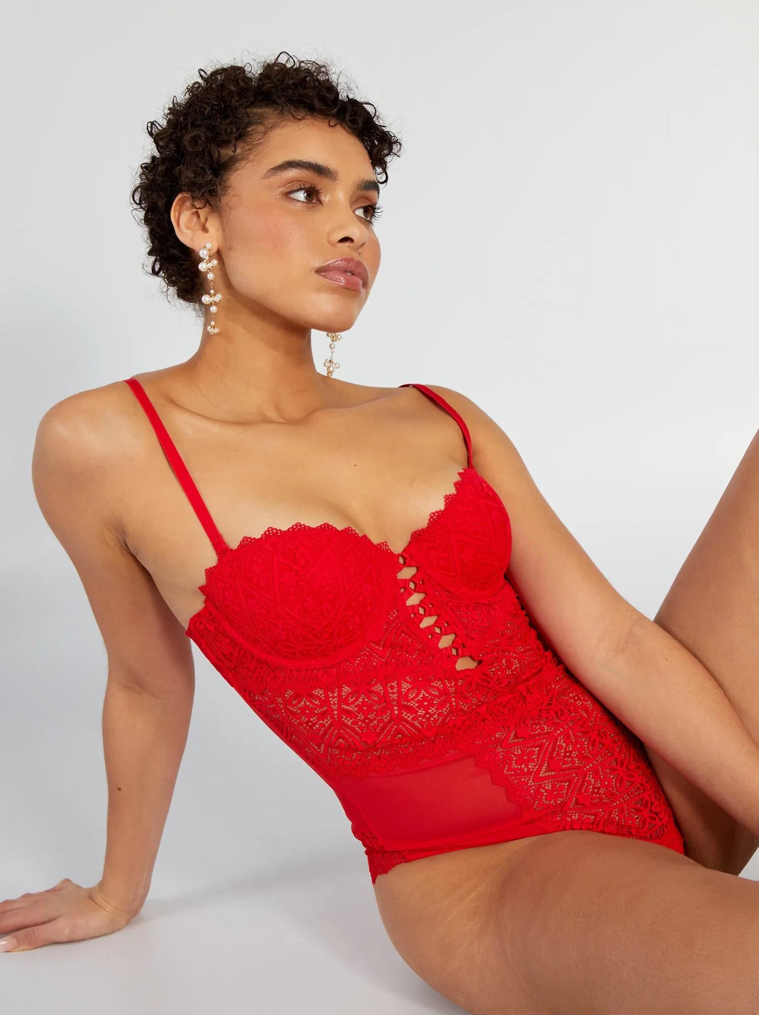 Body bustier in pizzo - rosso