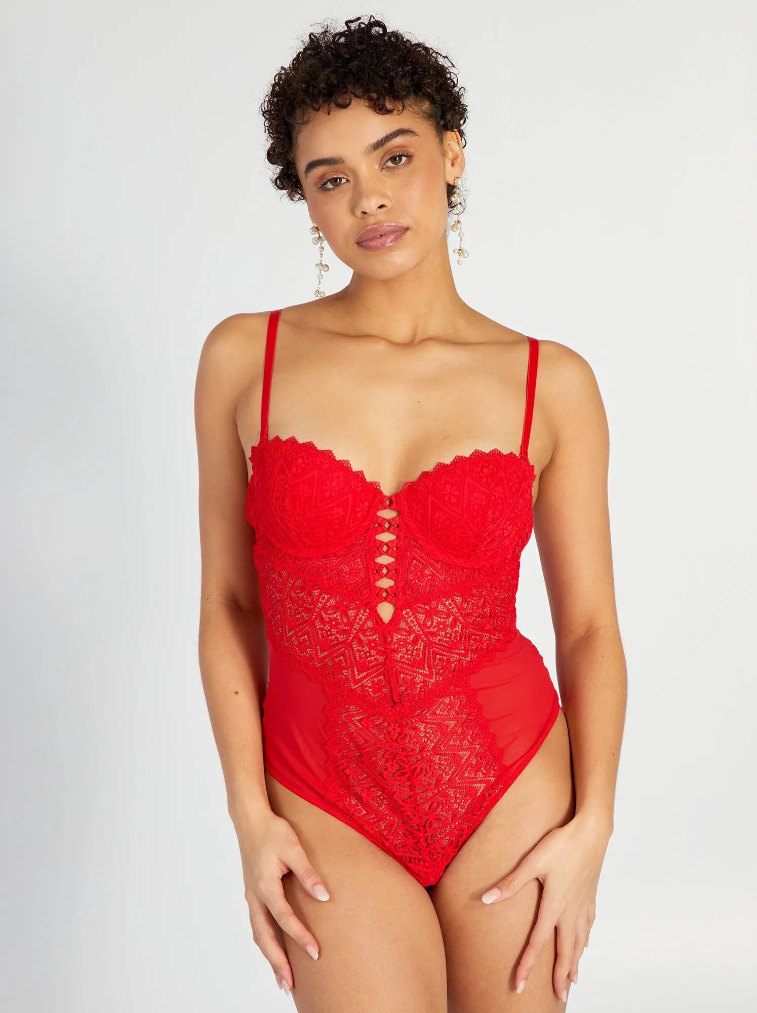 Body bustier in pizzo - rosso