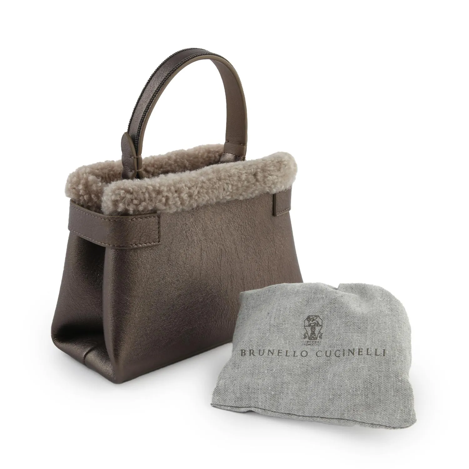 Borsa City Cucinelli In Pelle Marrone Metallizzato
