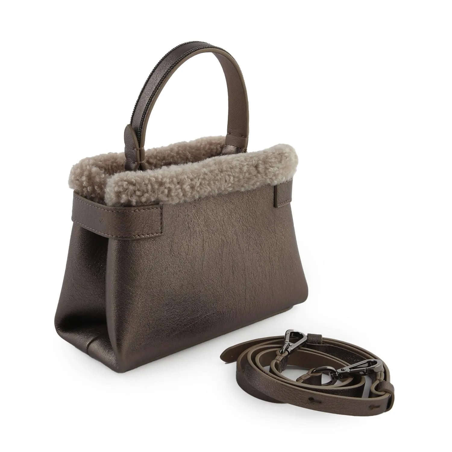 Borsa City Cucinelli In Pelle Marrone Metallizzato