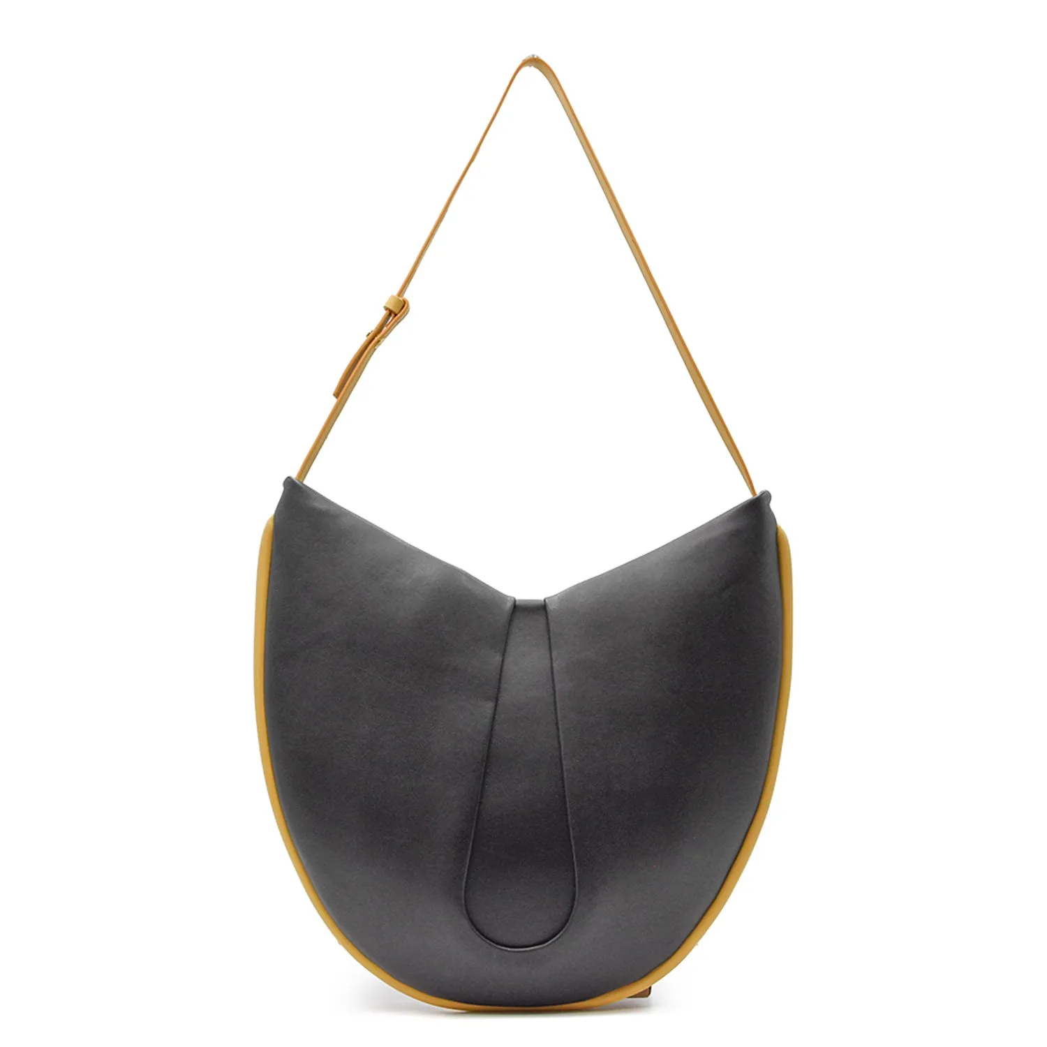 Borsa Nero Themoirè Tike Bicolor Con Particolare Bordatura Ocra