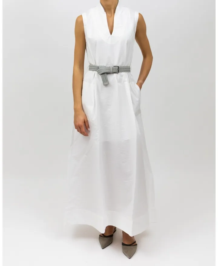Brunello Cucinelli - Abito Lungo in Cotone Bianco Donna