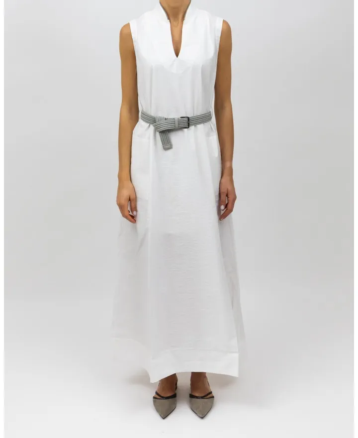 Brunello Cucinelli - Abito Lungo in Cotone Bianco Donna