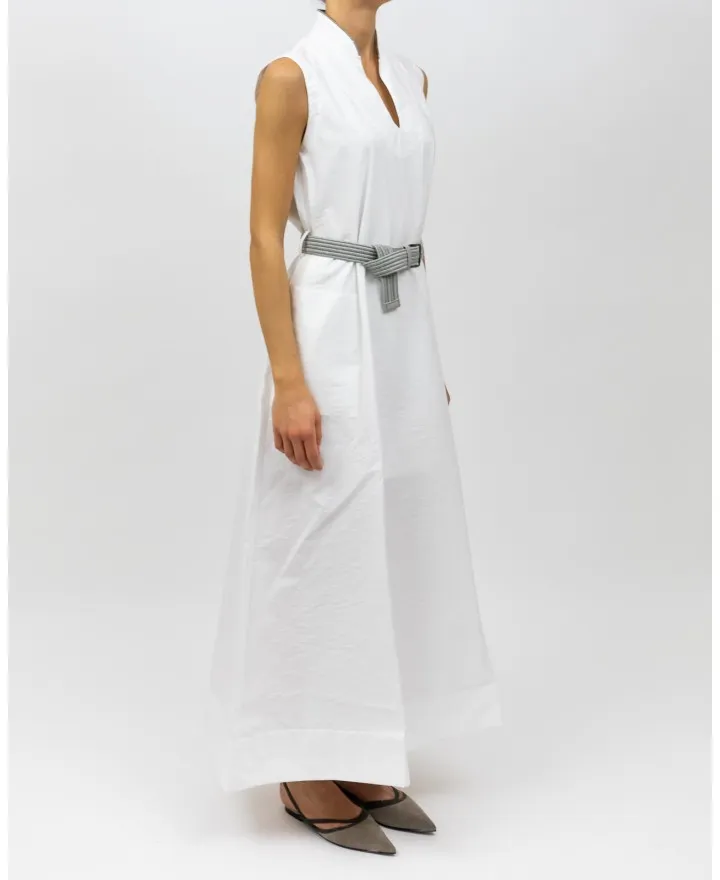Brunello Cucinelli - Abito Lungo in Cotone Bianco Donna