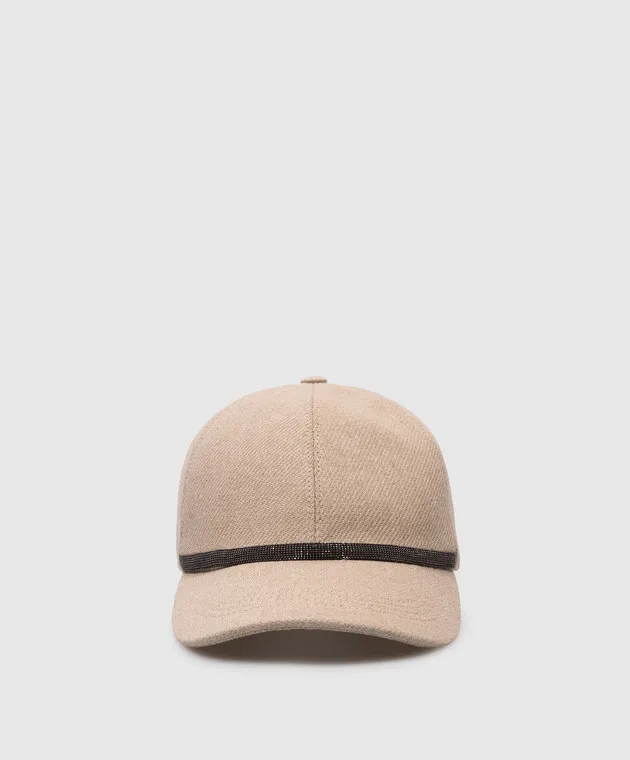 Brunello Cucinelli Berretto beige in lana con catena monil MCAP90076