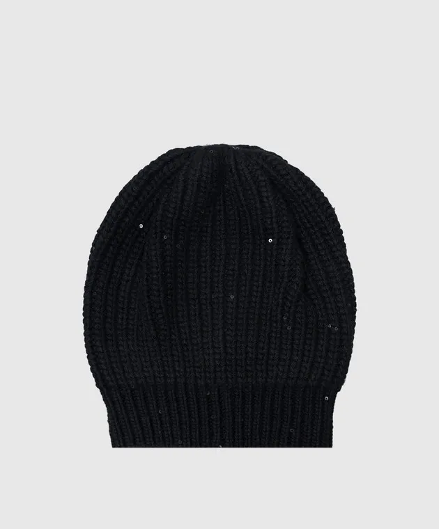 Brunello Cucinelli Berretto nero realizzato in cashmere e seta con paillettes M32373999