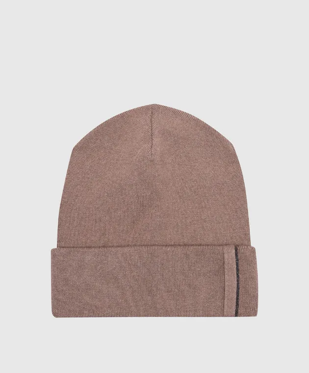 Brunello Cucinelli Cappello in cashmere marrone con catena monil M12163199