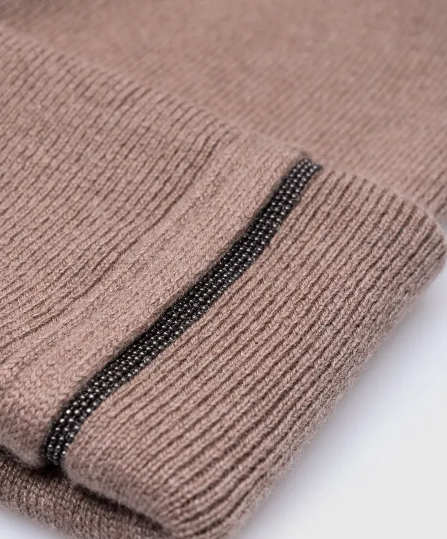 Brunello Cucinelli Cappello in cashmere marrone con catena monil M12163199