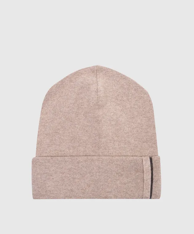 Brunello Cucinelli Cappello in cashmere marrone melange con catena monil M12163199