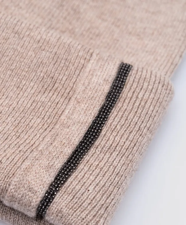 Brunello Cucinelli Cappello in cashmere marrone melange con catena monil M12163199