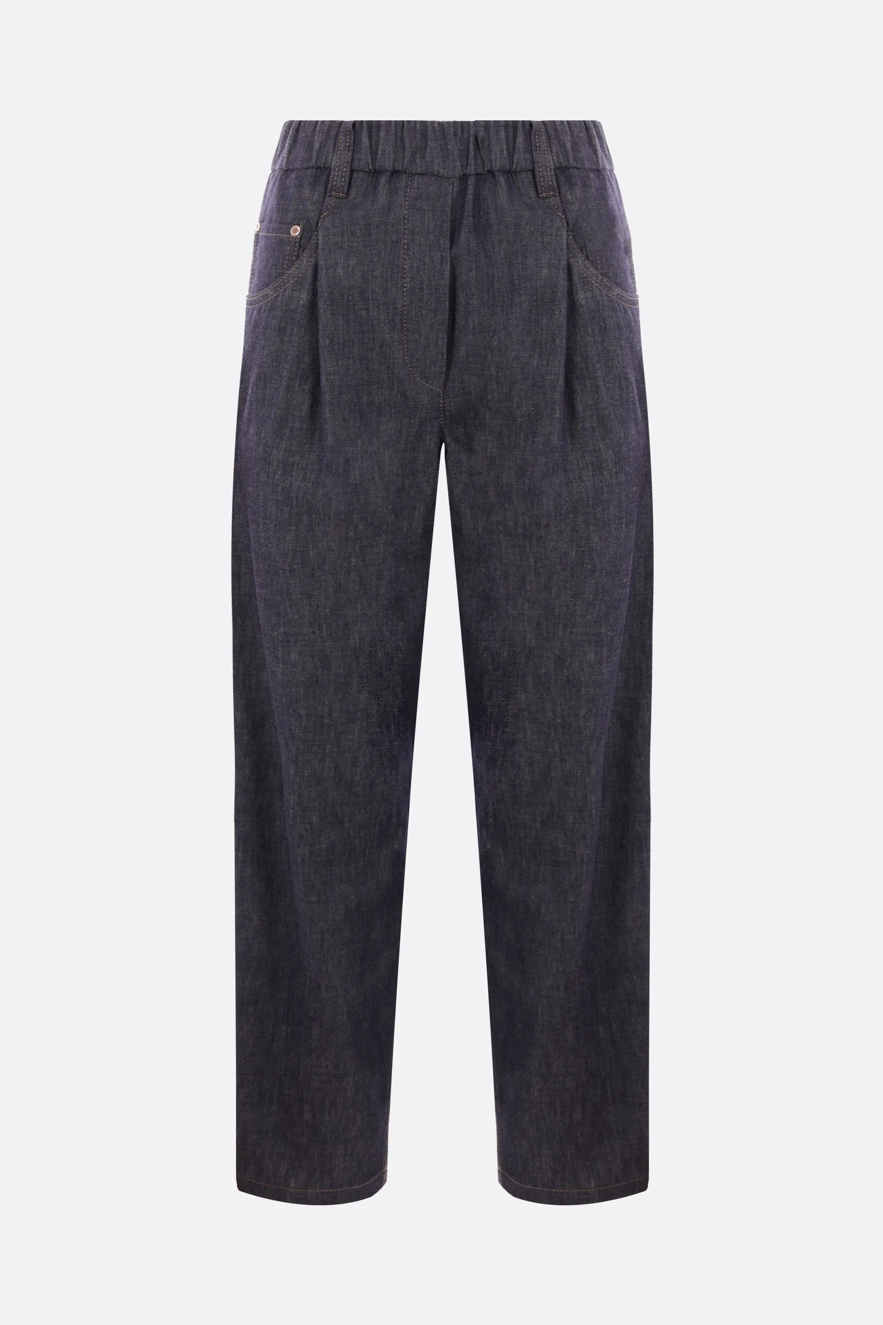  BRUNELLO CUCINELLI pantalone track in denim con Shiny Tab 