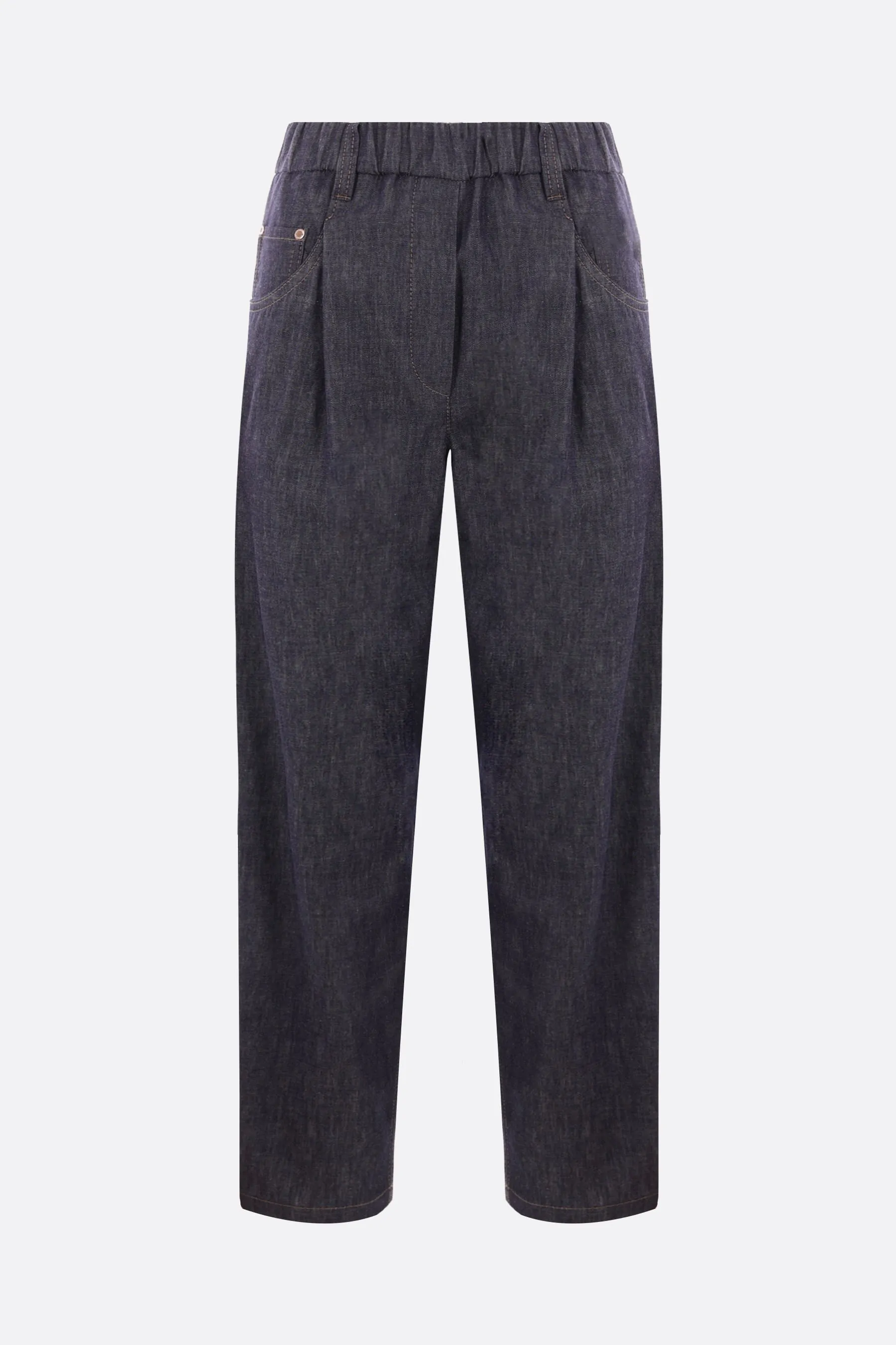  BRUNELLO CUCINELLI pantalone track in denim con Shiny Tab 