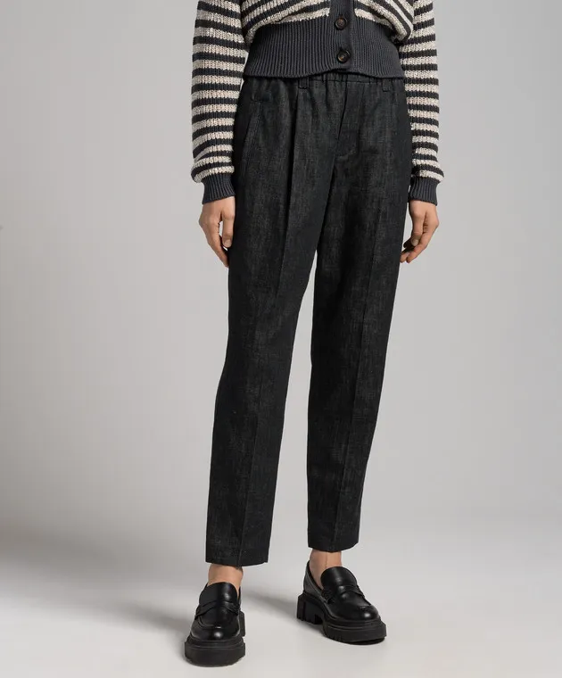 Brunello Cucinelli Pantaloni grigi con coulisse realizzati in eco-tuni M0F28P5823