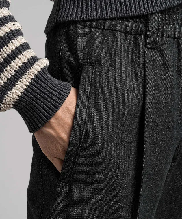 Brunello Cucinelli Pantaloni grigi con coulisse realizzati in eco-tuni M0F28P5823