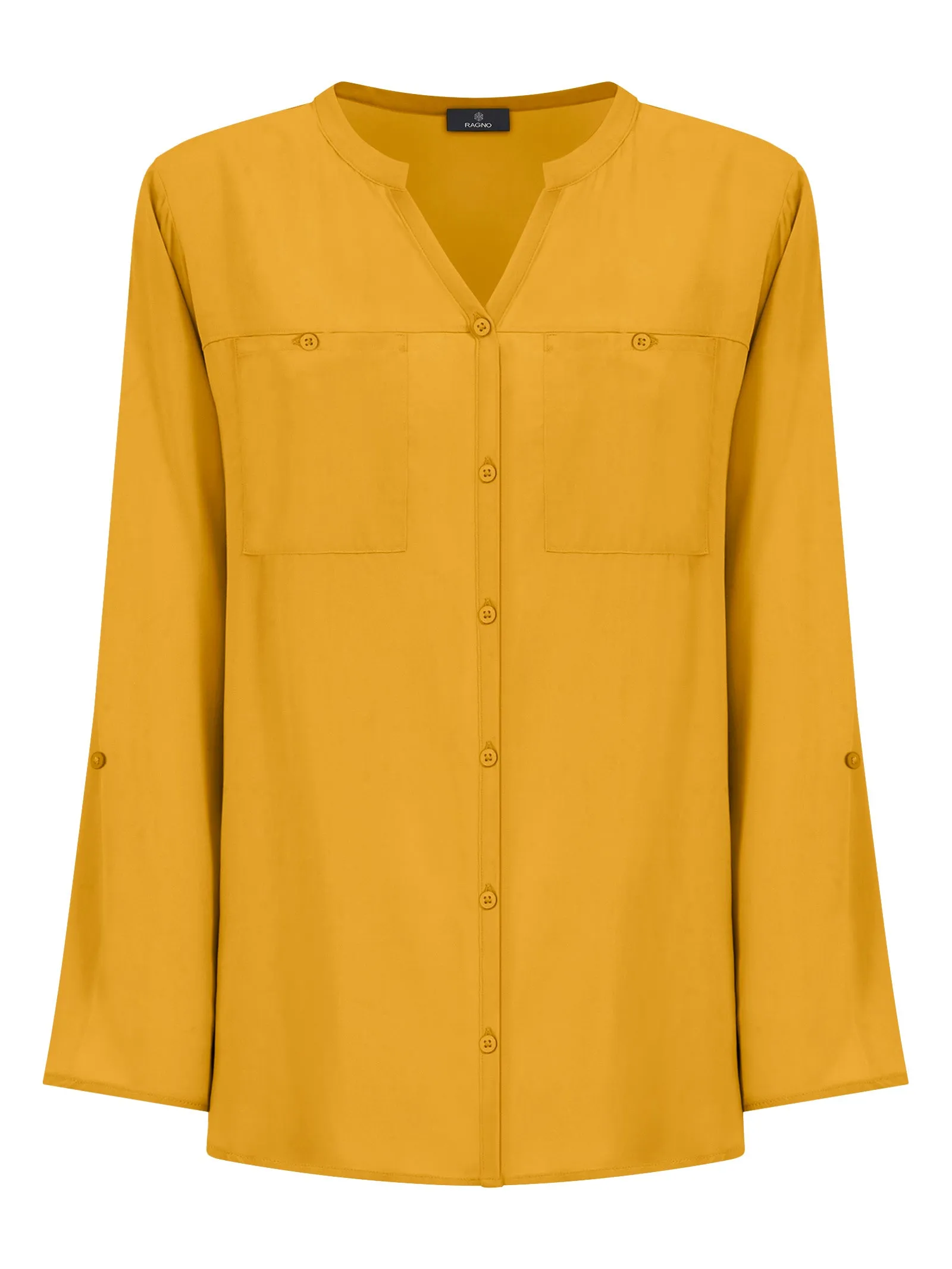 Camicia con collo alla coreana in EcoSeta - Golden Spice