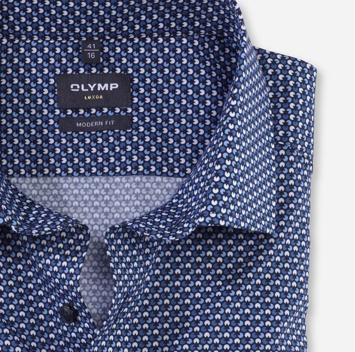 Camicia olymp blu in cotone popeline stampato modern fit