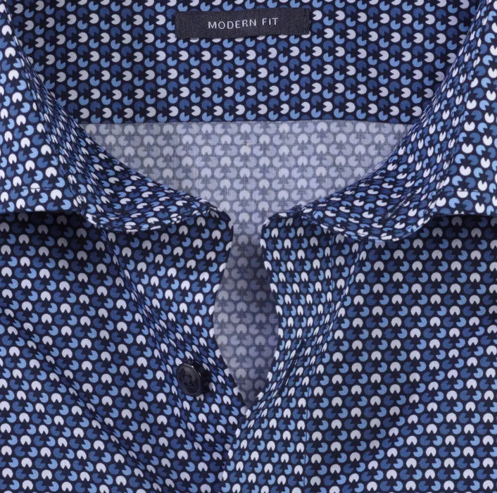 Camicia olymp blu in cotone popeline stampato modern fit