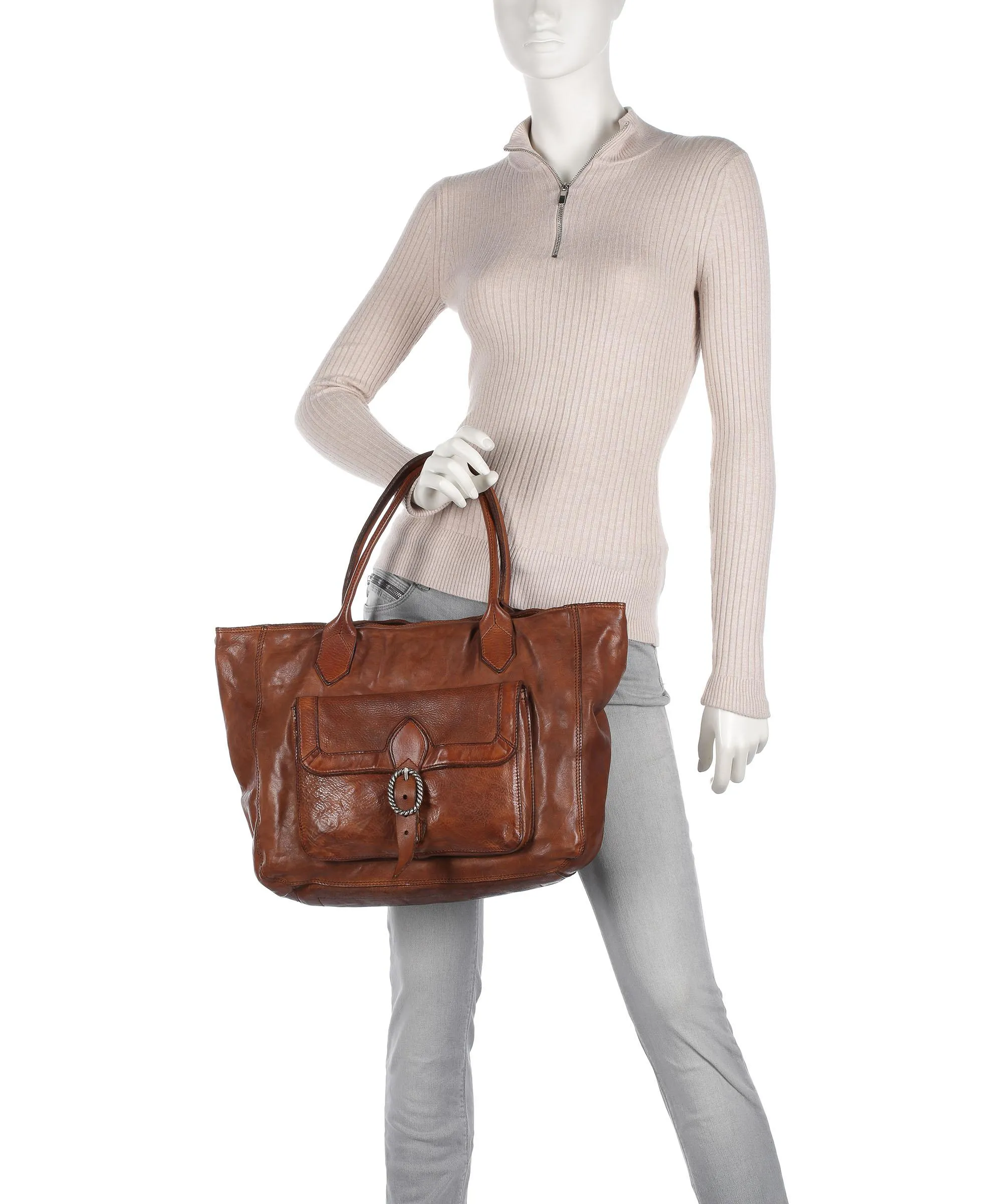  Campomaggi Borsa shopper pelle di vacchetta finemente grana cognac  