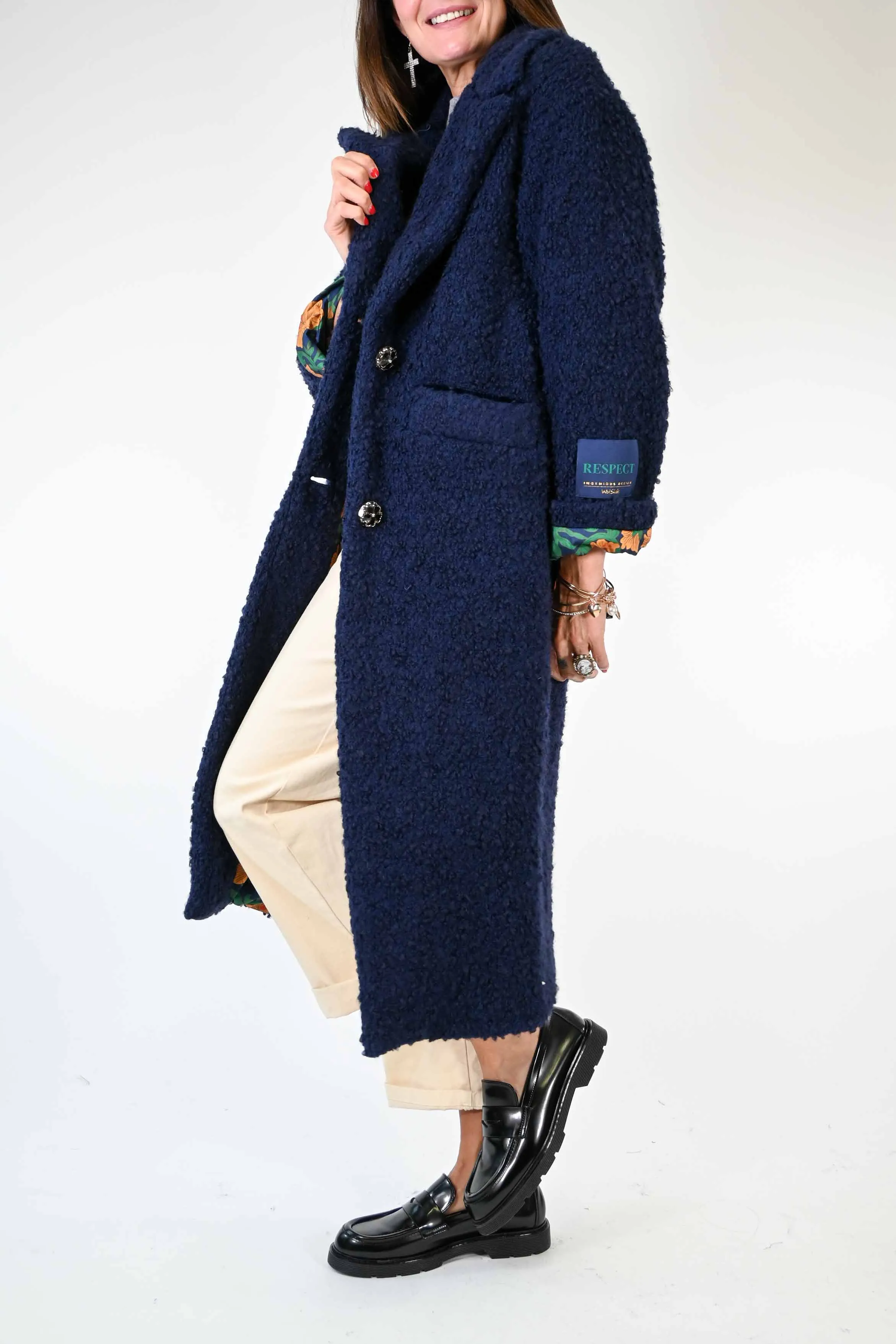 CAPPOTTO AD ORSETTO CON FODERA FLOREALE BLU