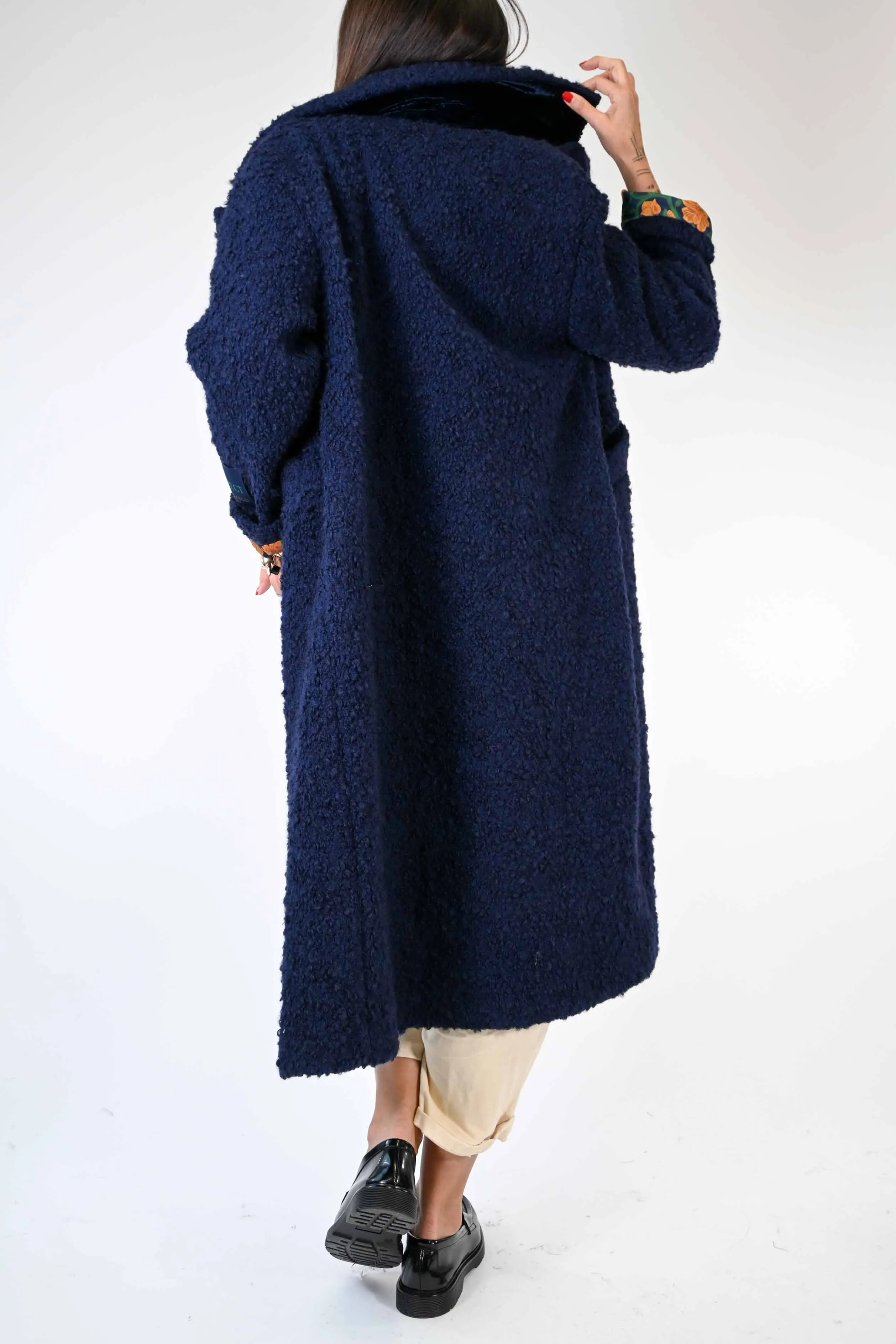 CAPPOTTO AD ORSETTO CON FODERA FLOREALE BLU