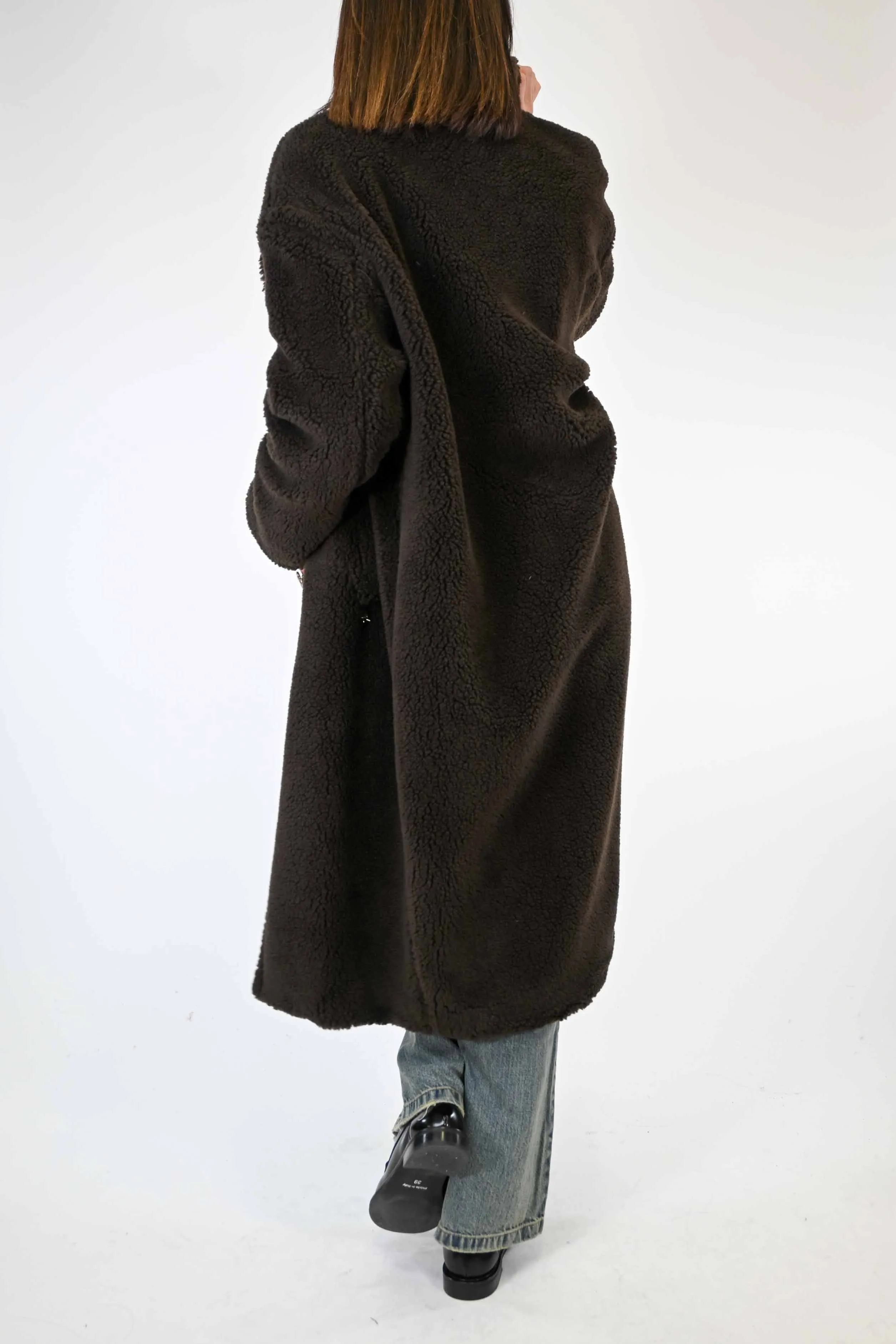 CAPPOTTO AD ORSETTO CON SPILLE COLOR MORO
