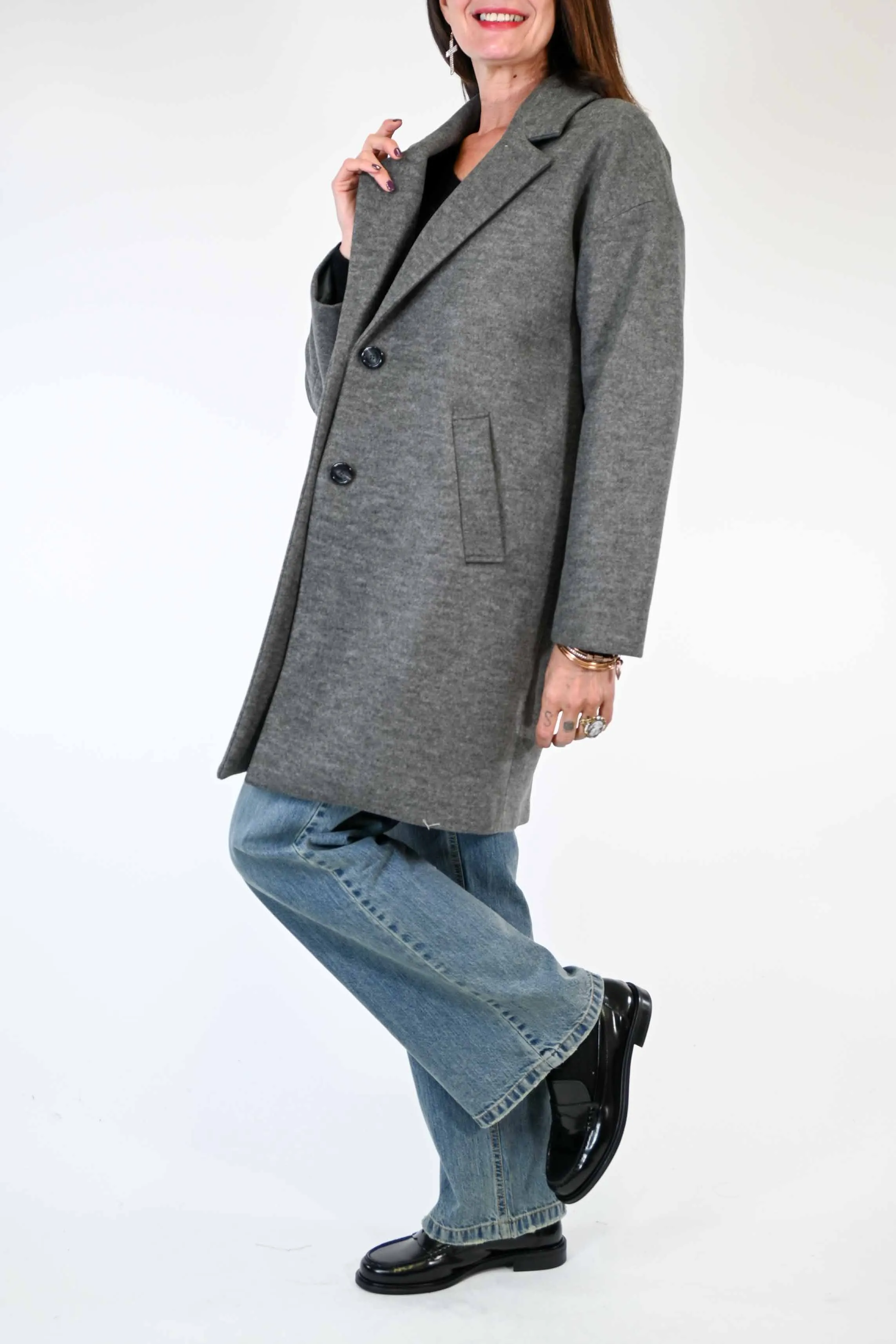CAPPOTTO AD OVETTO DUE BOTTONI ANTRACITE